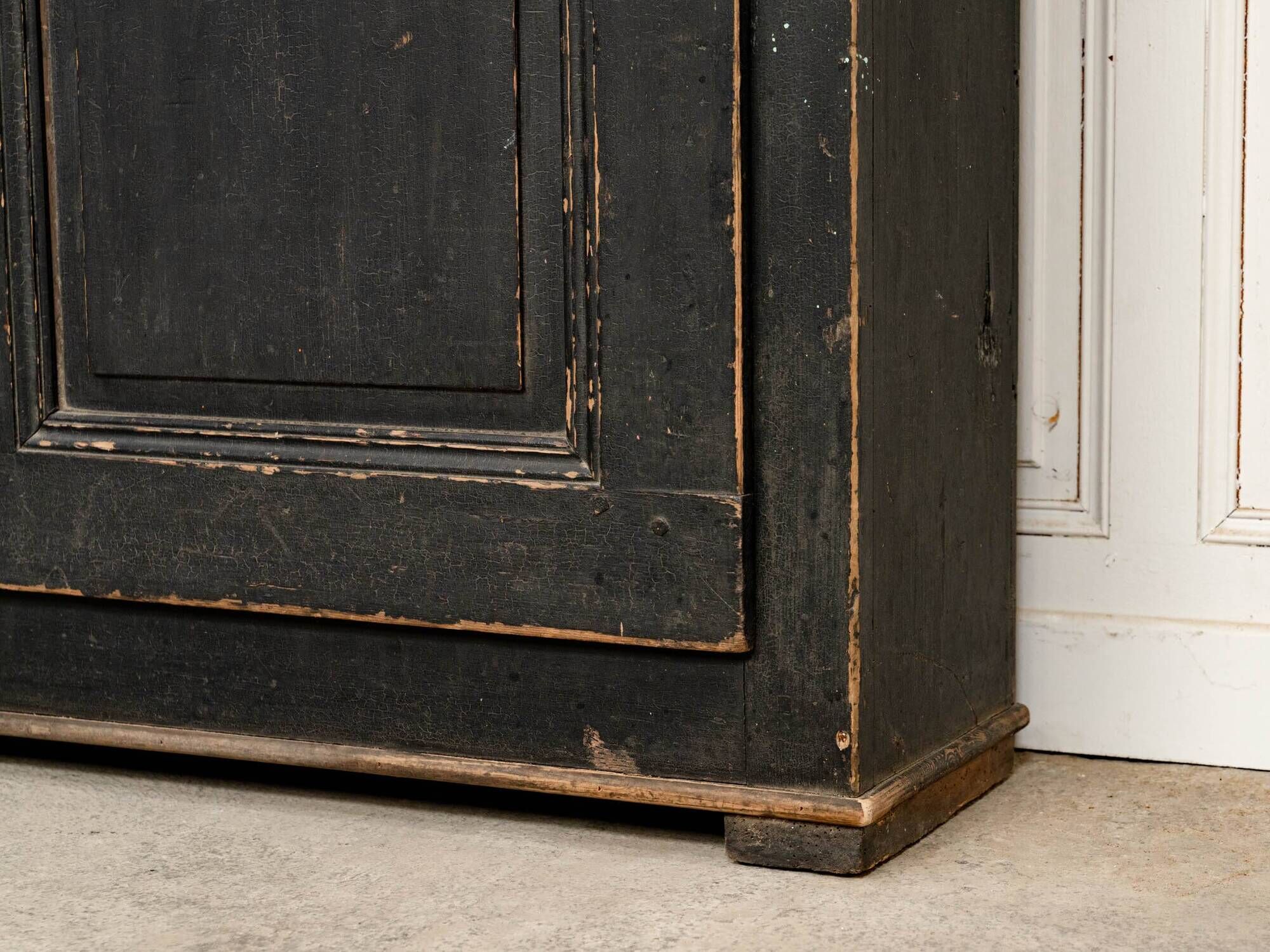 Antique primitive black wood furniture, beautiful original patina from the late 19th century.