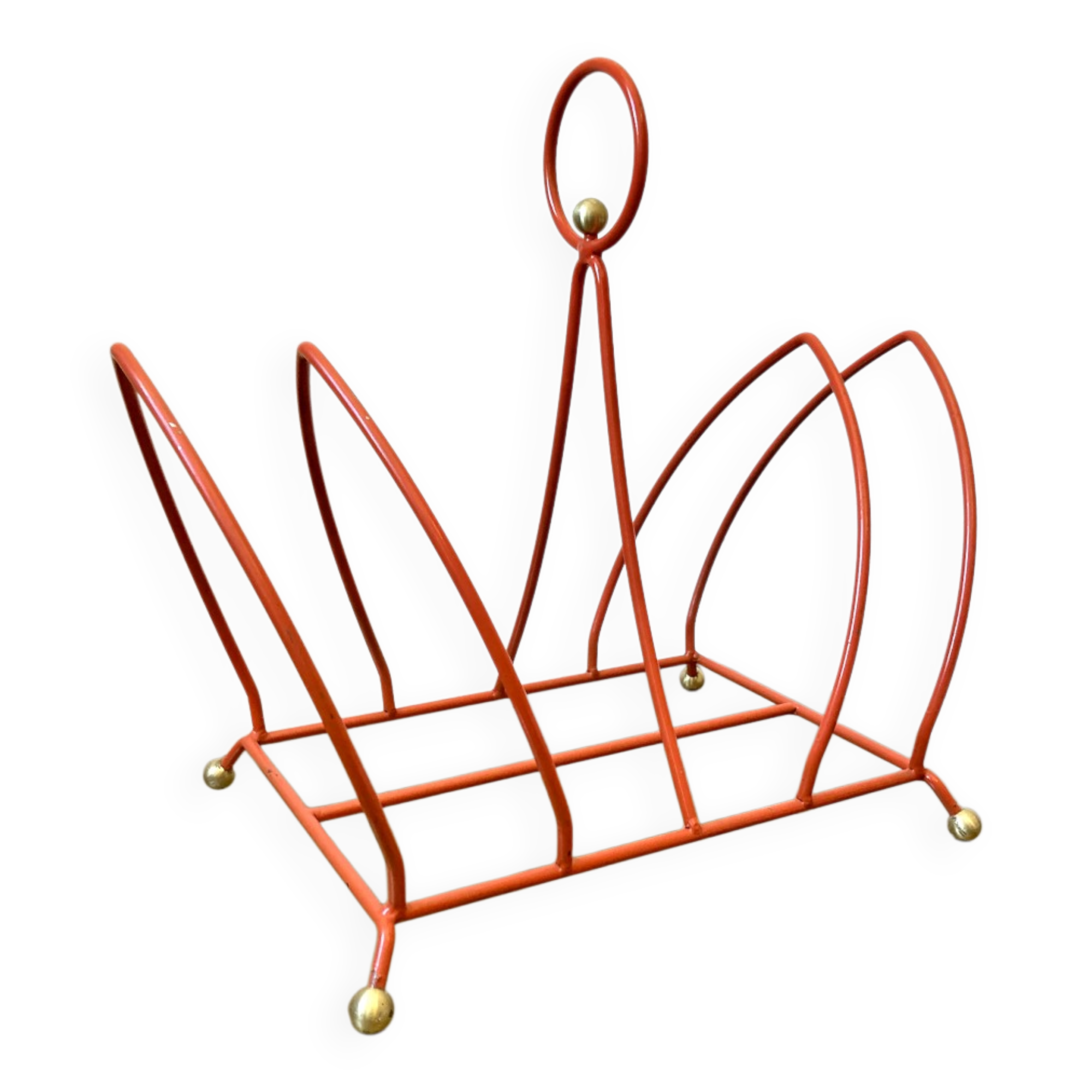 Vintage orange metal magazine rack, 1970s
