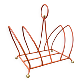 Vintage orange metal magazine rack, 1970s