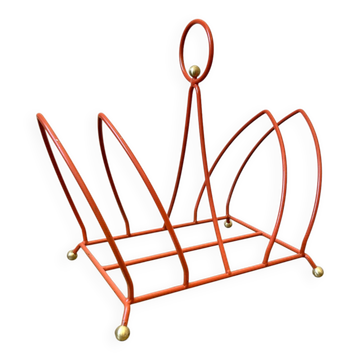 Vintage orange metal magazine rack, 1970s