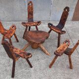 Set of 5 wooden tripod chairs