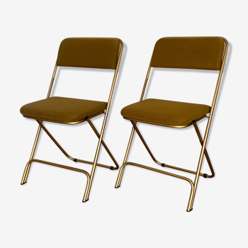 Yellow and gold Lafuma folding vintage chairs