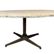Oval coffee table in the style of Florence Knoll, marble/travertine top, piece.