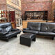 Black leather sofa – Italian design – 1980s