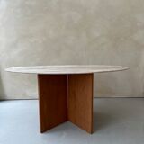 Travertine and wood dining table