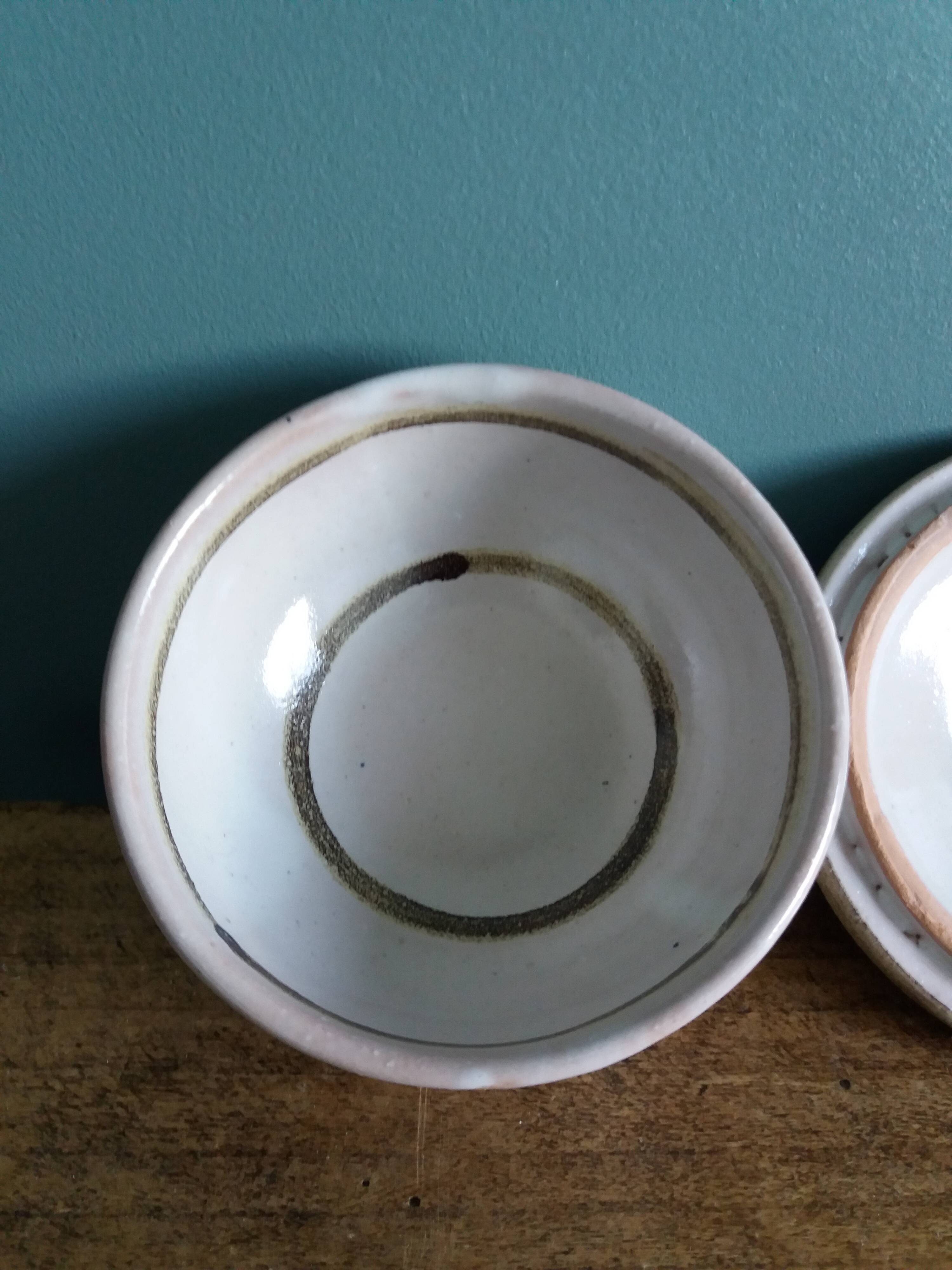 Covered pot, ceramic sugar bowl, signed