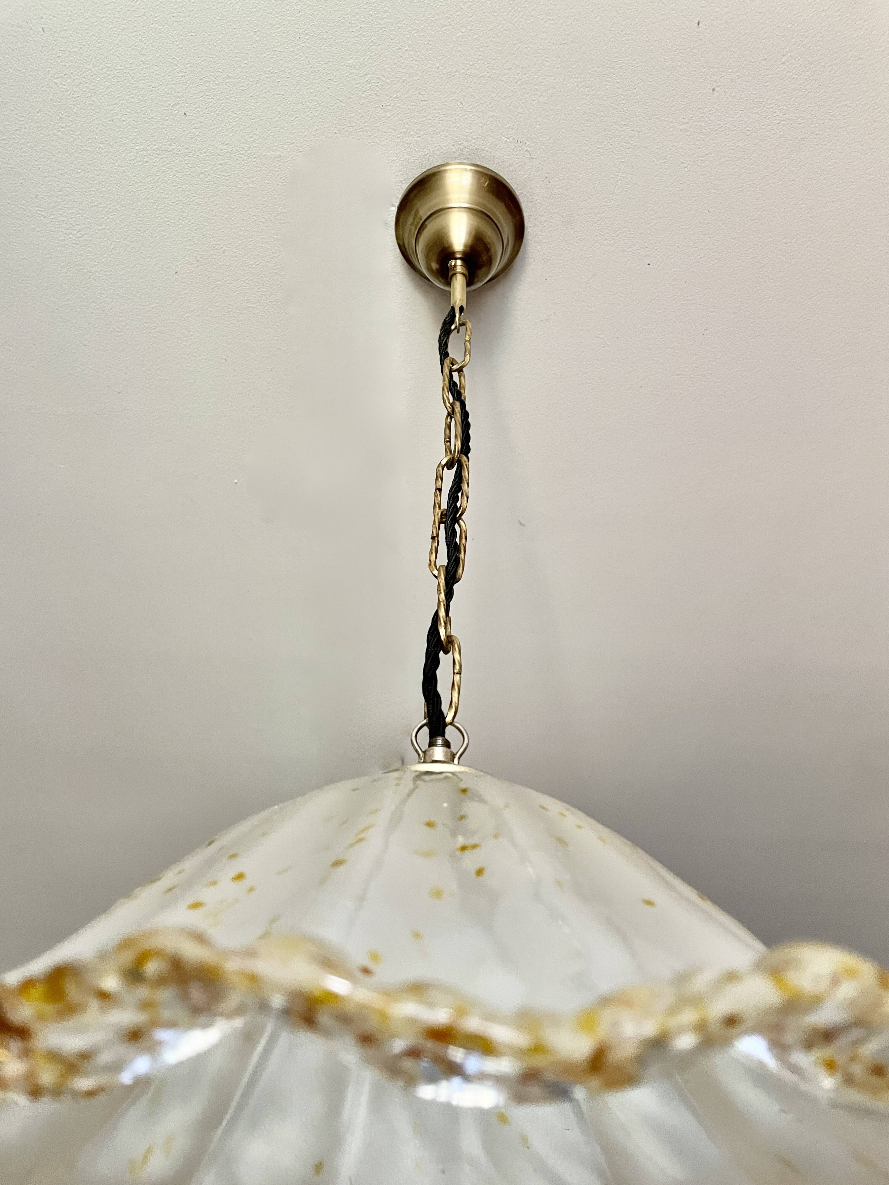 Suspension Murano frosted glass with orange splashes