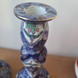 Vintage-style blue and gold floral ceramic candlesticks CHMR