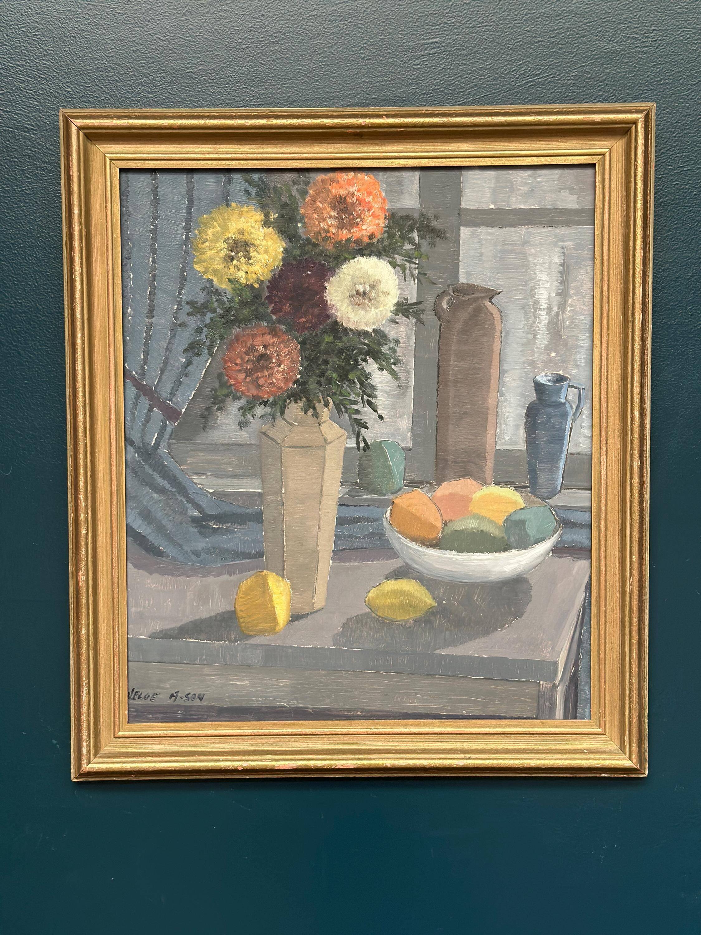 Swedish Oil on Panel – “Vase and Fruit Bowl” by Helge Andersson