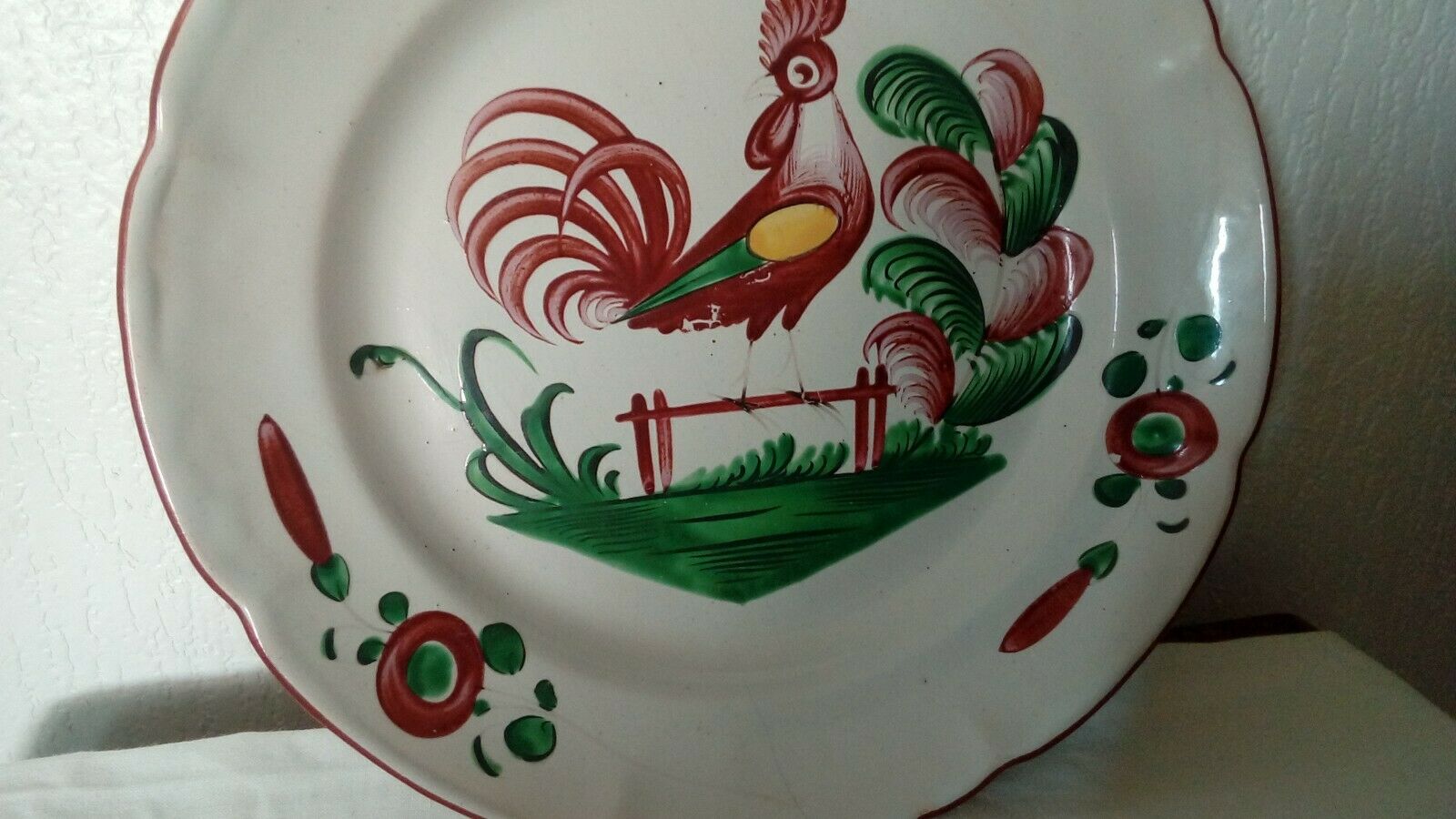 Plate in faience of luneville decor au coq a la barriere 19 eme