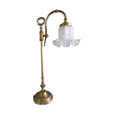 Adjustable brass desk lamp with frosted glass tulip