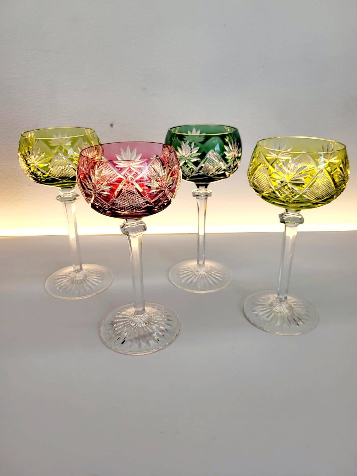 Box of 4 Val Saint Lambert "Berncastel" no. 204 Roemer glass – Belgium 1905