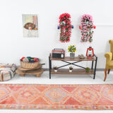 Turkish vintage geometric pattern red runner rug