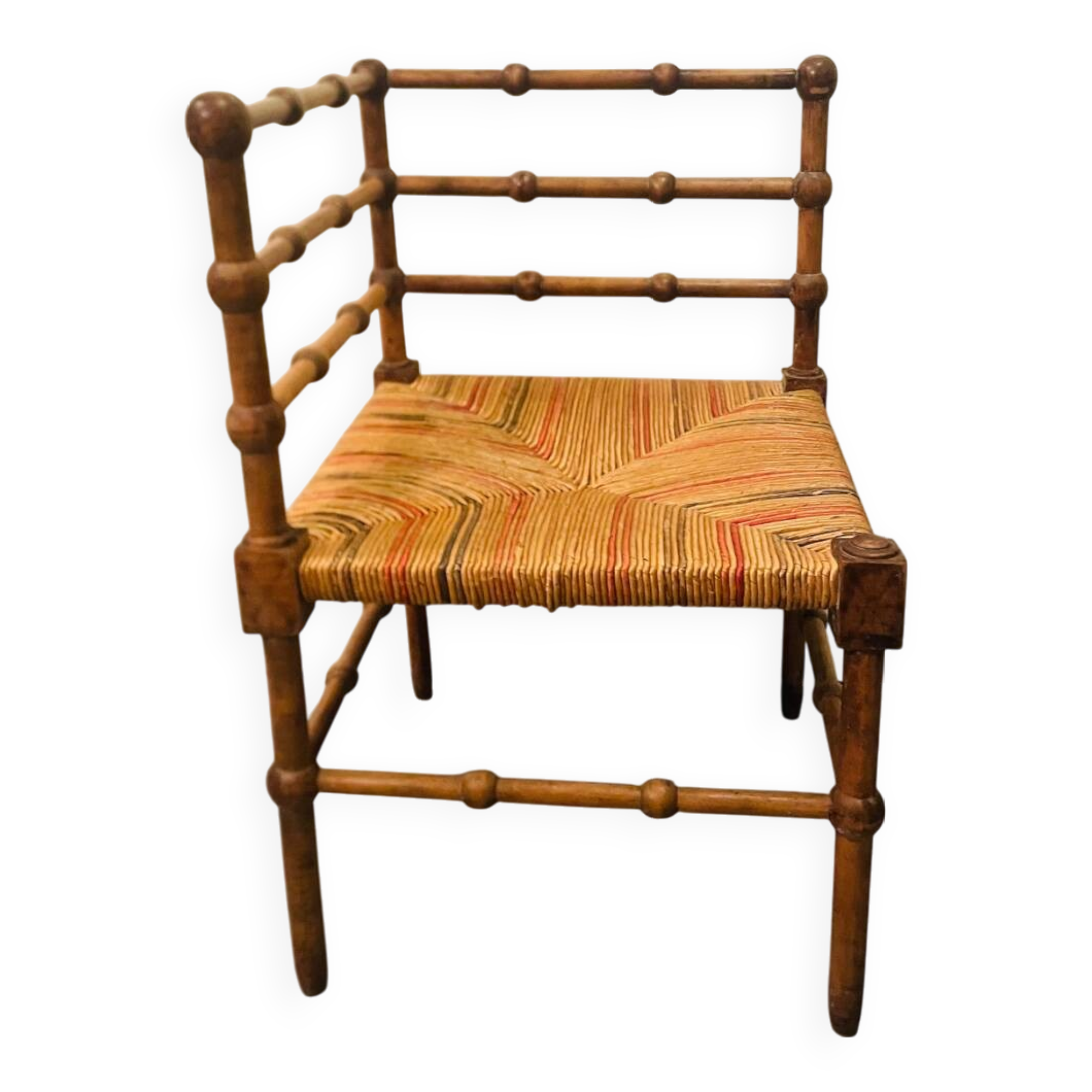 Vintage Art Deco wood and straw corner chair, 1930s