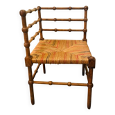 Chaise d’angle vintage Art Déco en bois et paille, 1930