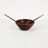 Bol et cuillères à salade minimalistes en teck du milieu du siècle Danemark années 1960.