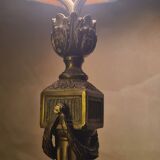 Bronze floor lamp from the 19th century with a handmade stained glass lampshade soldered with lead, measuring 52x26.