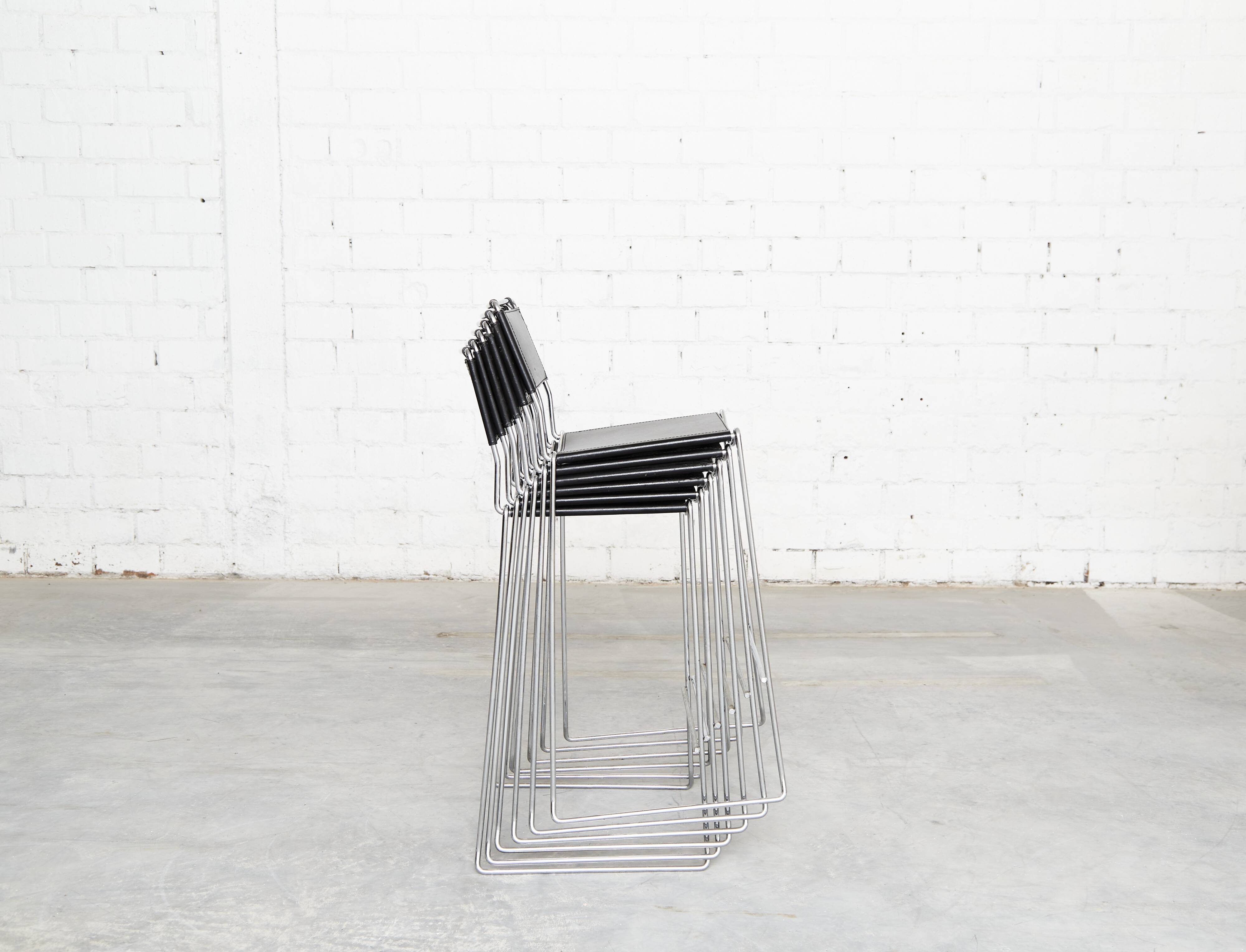 Leather barstools by Giandomenico Belotti for Alias, 1980s, set of 6