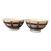 Duo de bols vintage ancien blanc et marron