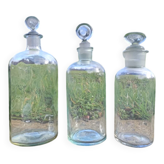 Set of 3 retro glass bottles