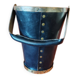 Leather and brass bucket-shaped wastepaper basket by St Valenti