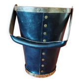Leather and brass bucket-shaped wastepaper basket by St Valenti