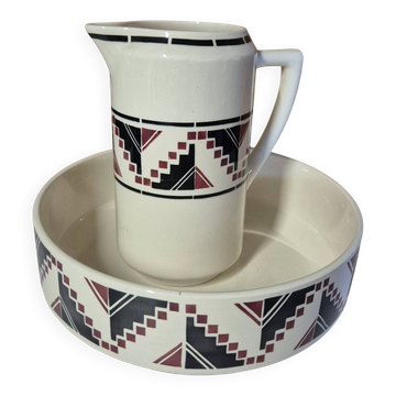 Antique toilet set Badonviller grenade ceramic geometric pattern