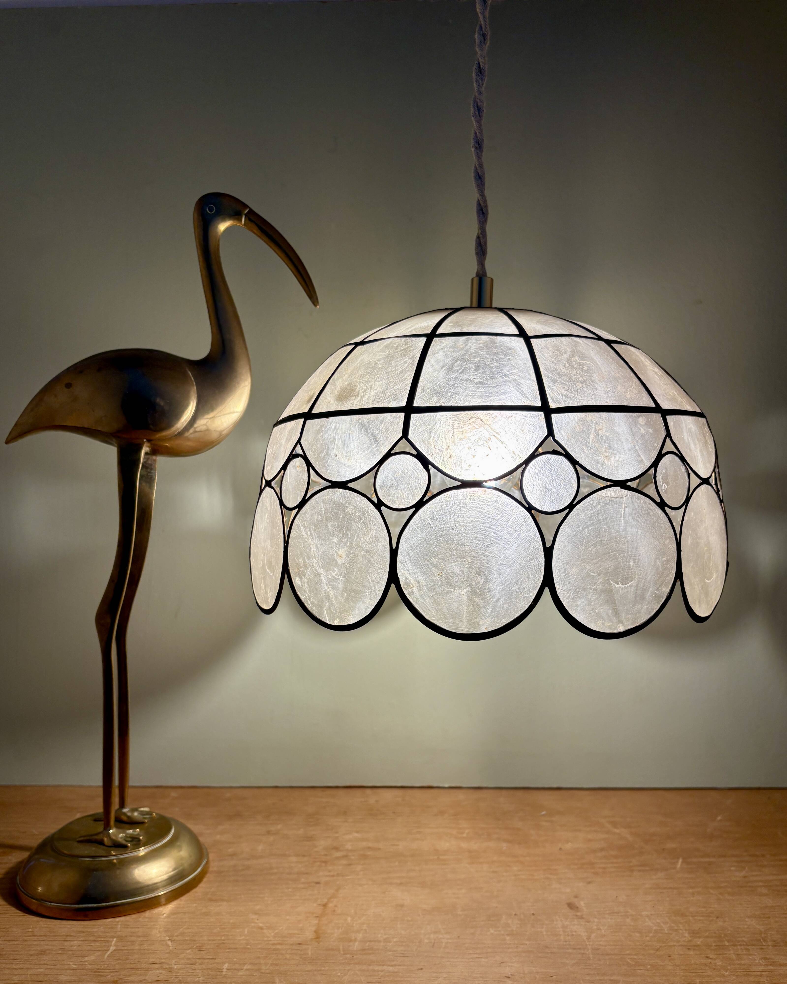 Vintage mother-of-pearl and brass lampshade pendant light