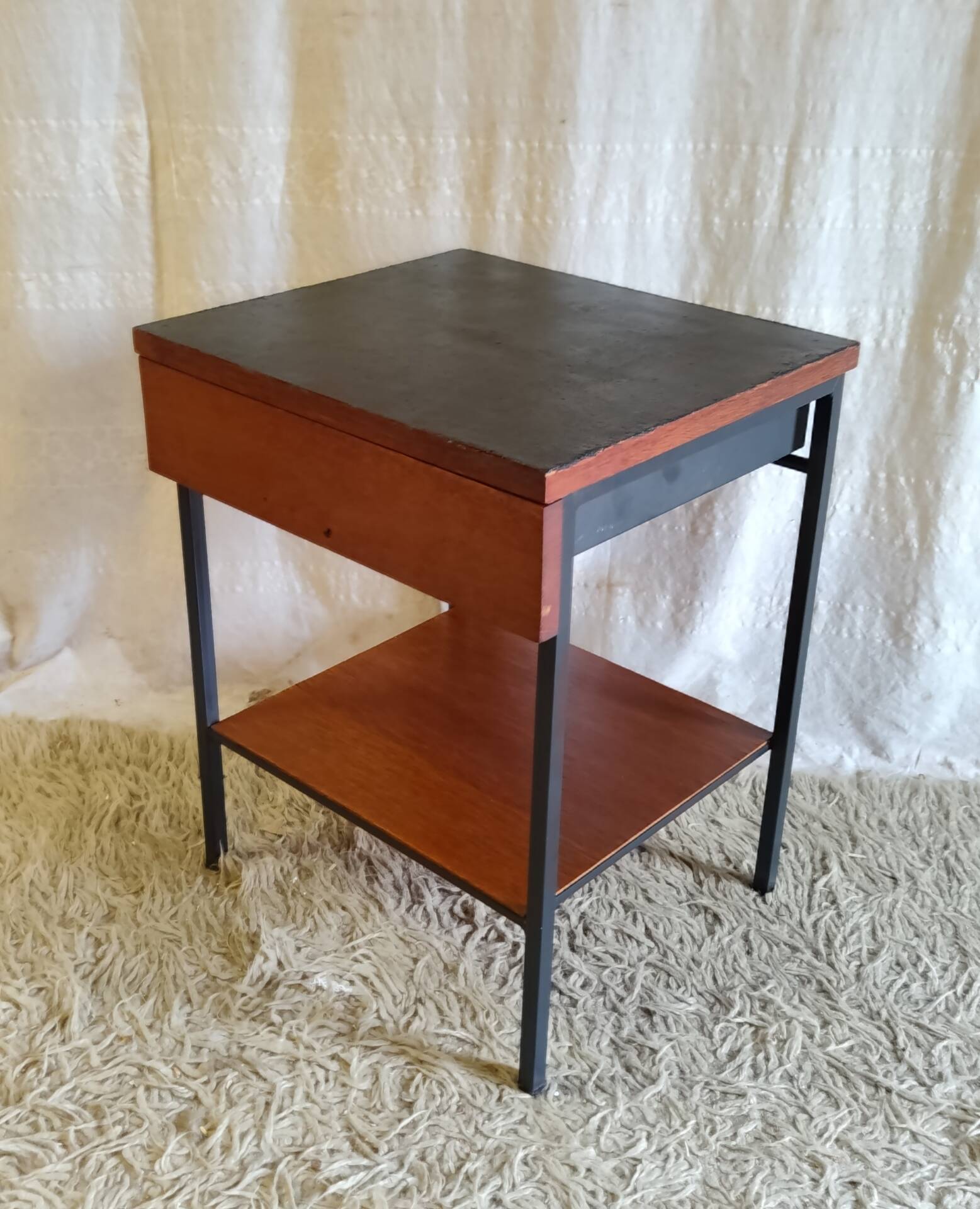 Modernist bedside table in wood and metal - 1950s/60s