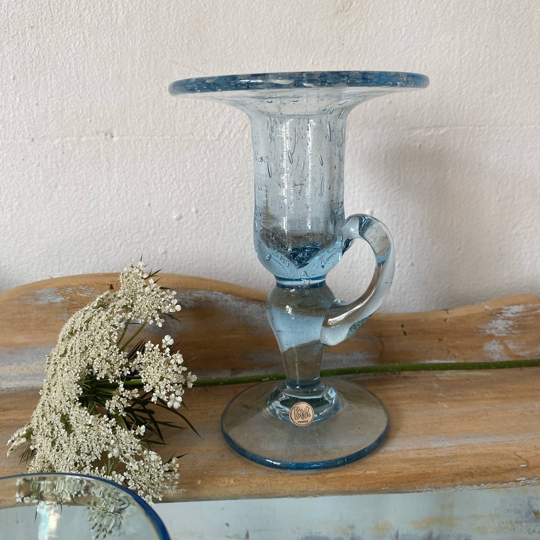 Bougeoir en verre soufflé bullé Biot
