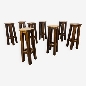 8 solid wood bar stools in brutalist style