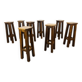8 solid wood bar stools in brutalist style