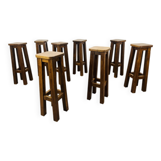 8 solid wood bar stools in brutalist style