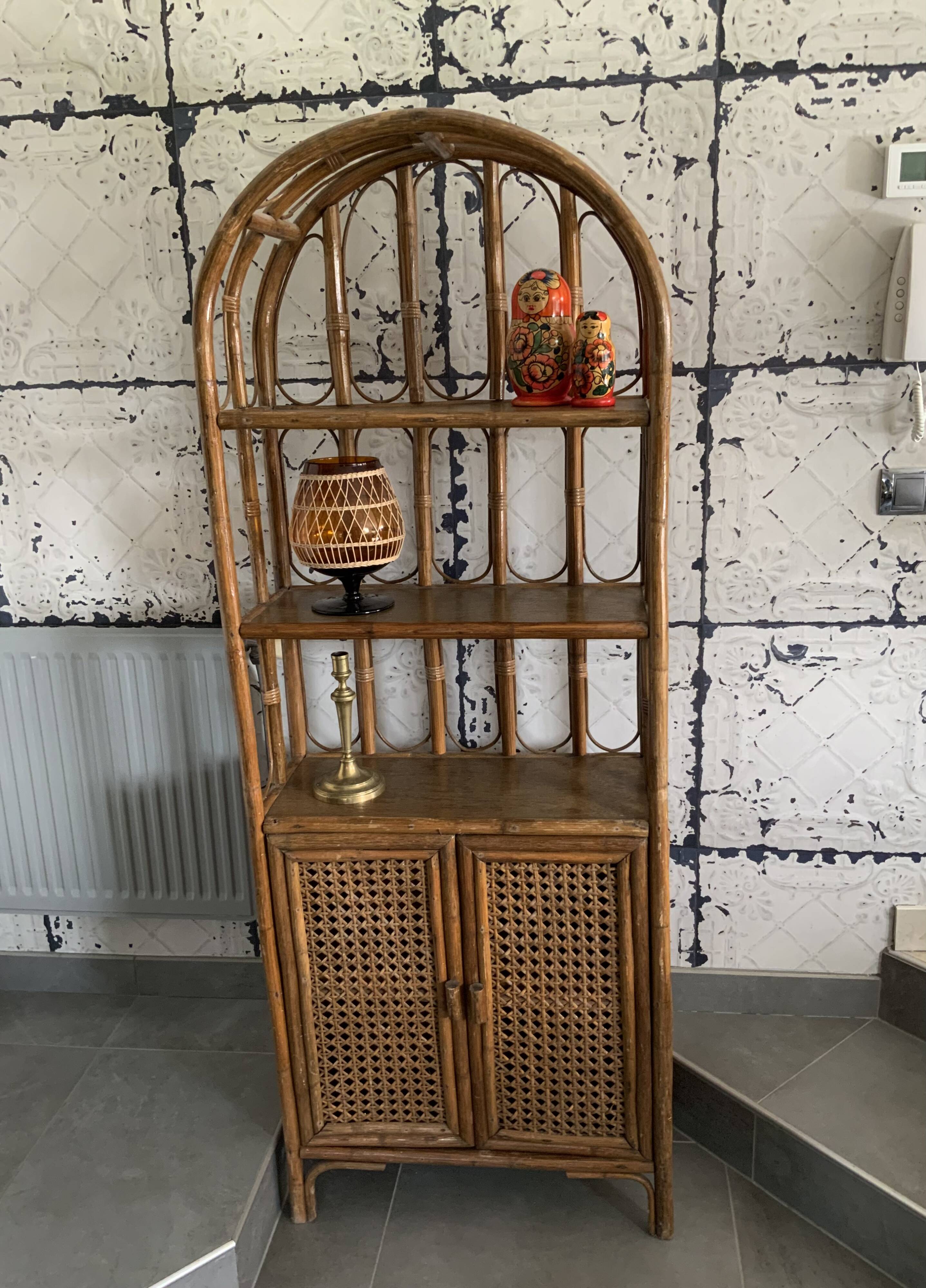 Vintage bamboo bookcase shelf