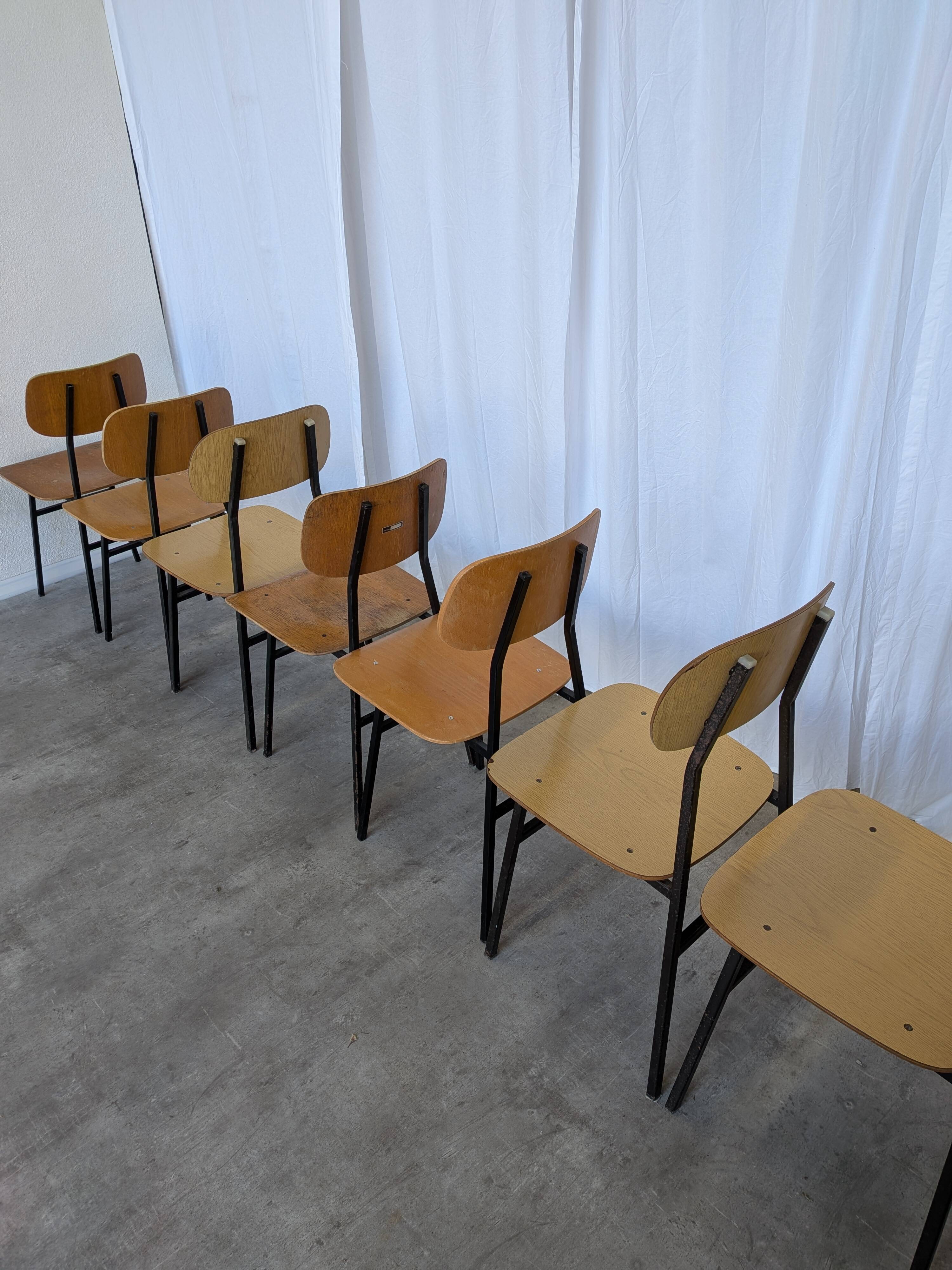 Set of 7 Vintage Industrial School Chairs / STOL Kamnik 1970s Yugoslavia