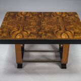 Art Deco French Walnut & Burl Dining Set, 1930s, Set of 7