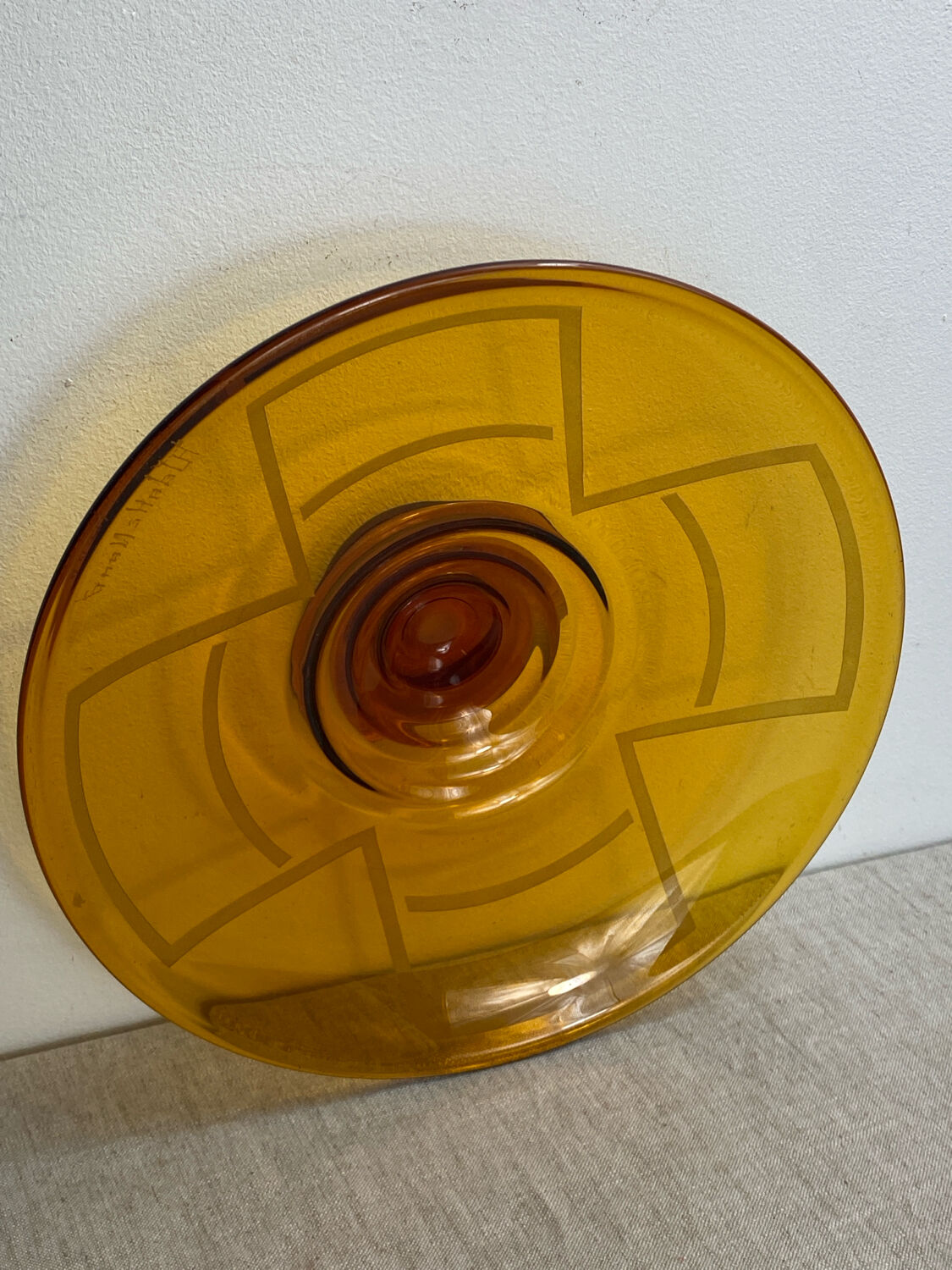 Large Art Deco amber glass bowl