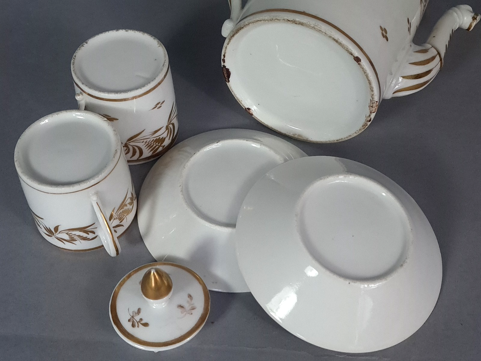 Antique coffee service: jug + 2 cups, old Paris porcelain, 19th century C657