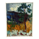 Original Swedish Oil on Canvas – "Tree in a Landscape", Unknown Artist – Vintage and Framed – 33 × 28 cm (12.9" × 11")