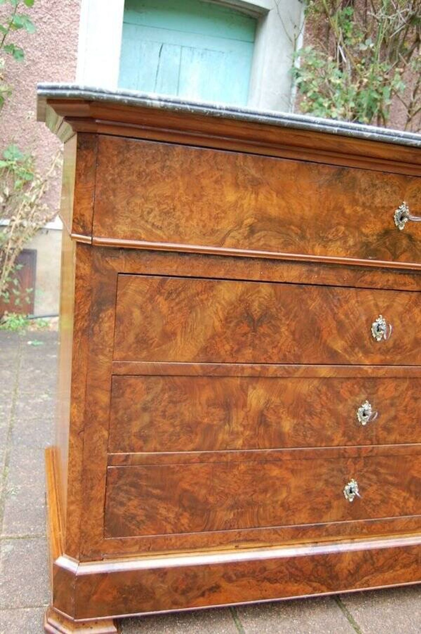 Commode secrétaire d'époque Louis Philippe en noyer du 19e siècle