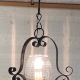 Vintage metal and glass pendant light - mid-20th century