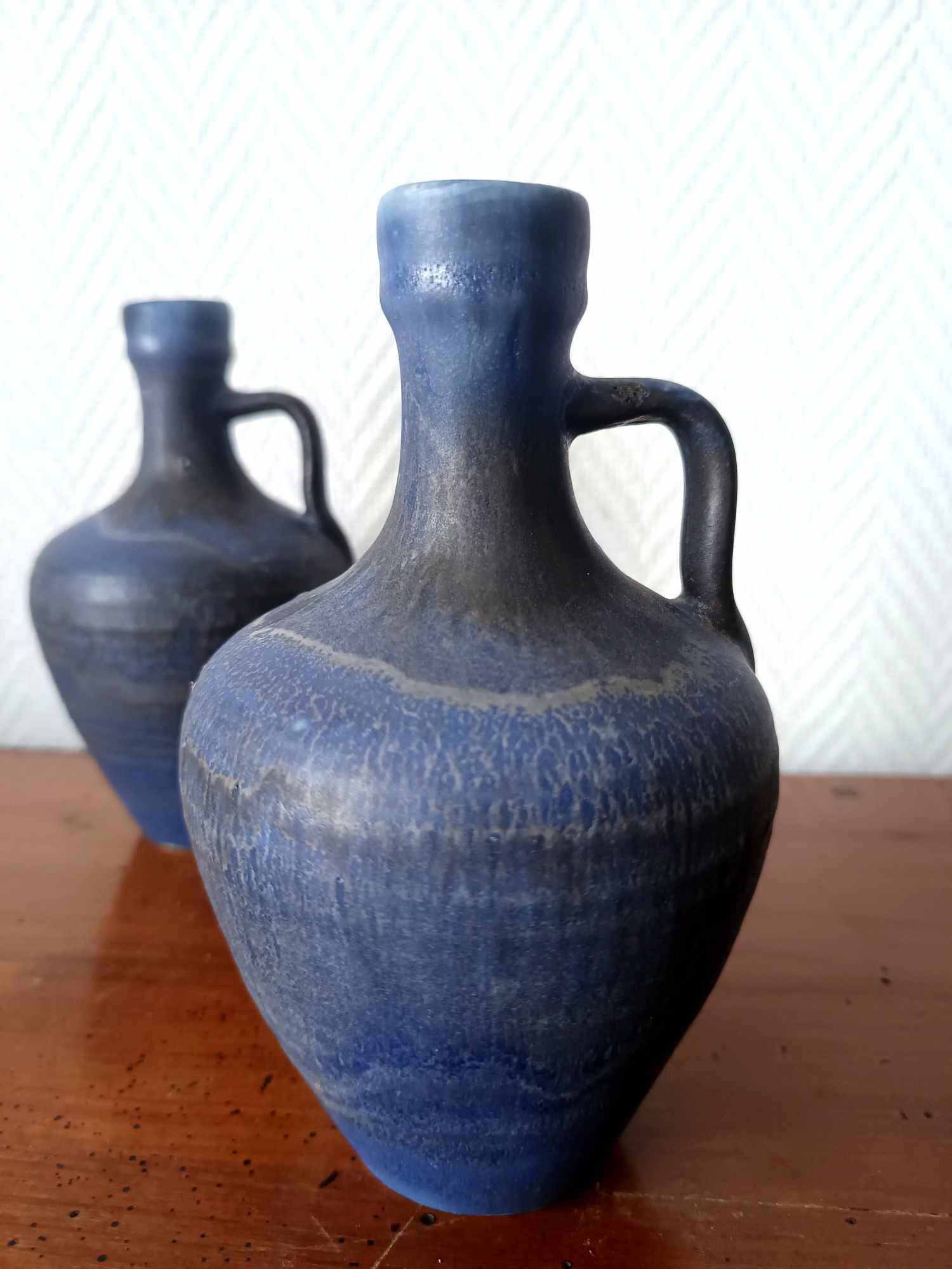 Pair of vintage blue ceramic jugs
