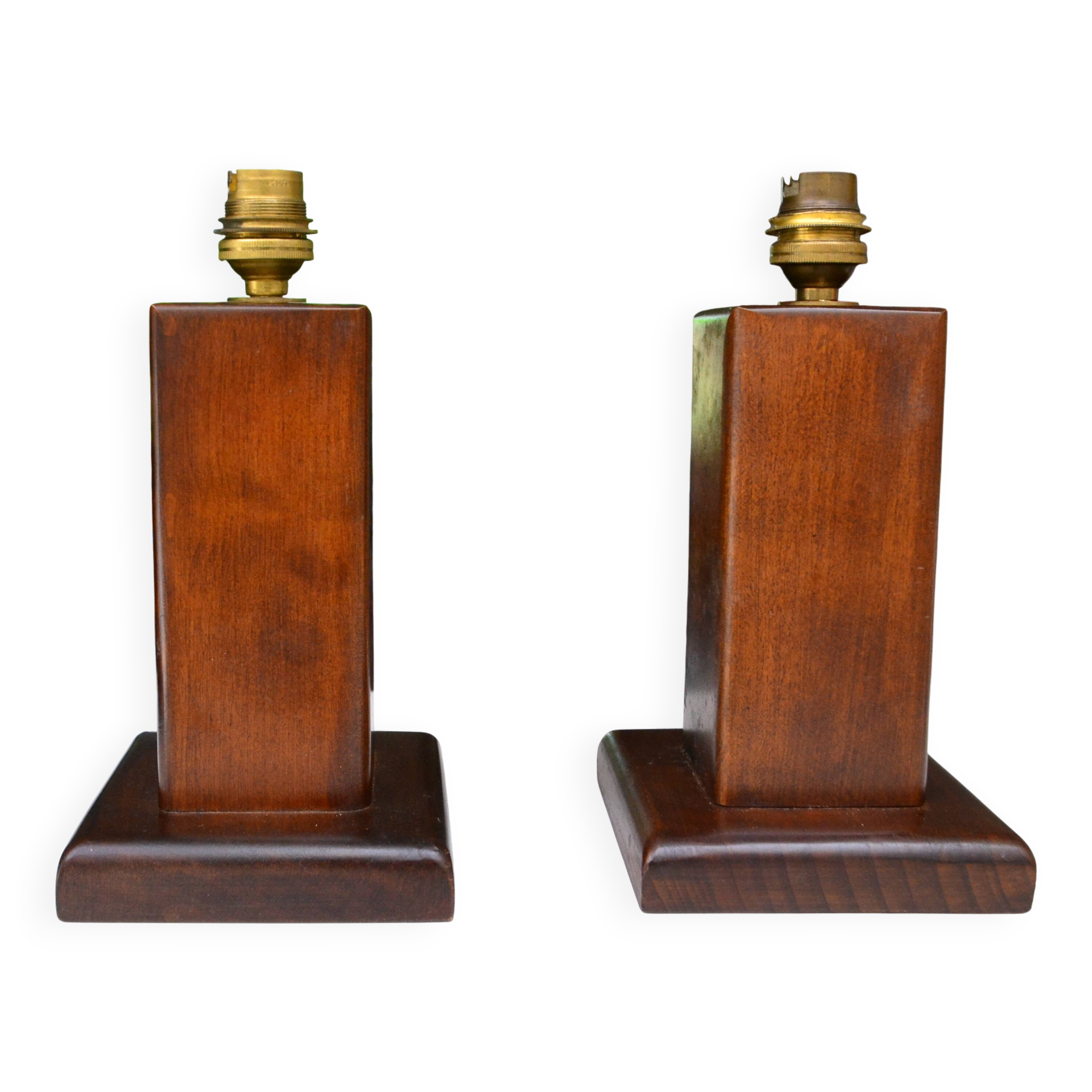 Pair of Art Deco lamps in solid mahogany