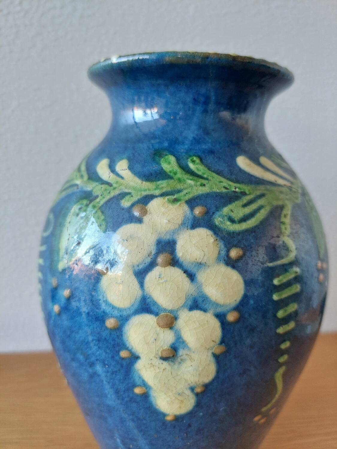 Vase signed Primavera in blue glazed ceramic 1920 1930