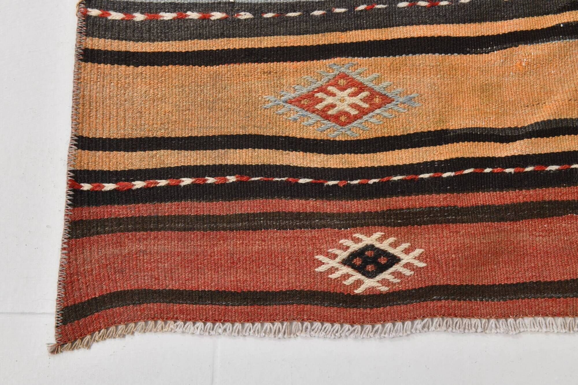 5x8 Kilim Striped Multicolor Kilim Rug,Oushak Handmade Area Rug,134x2145 Cm