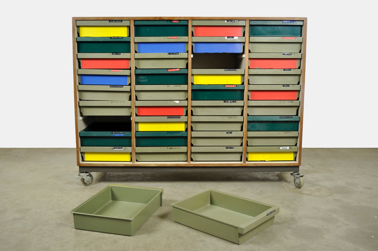 Dutch schoolcabinet with coloured drawers, 1970s