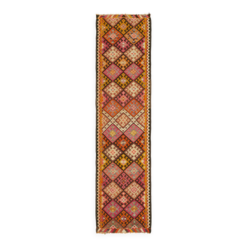 Turkish Handwoven Vintage Herki Kilim 100 cm x 380 cm