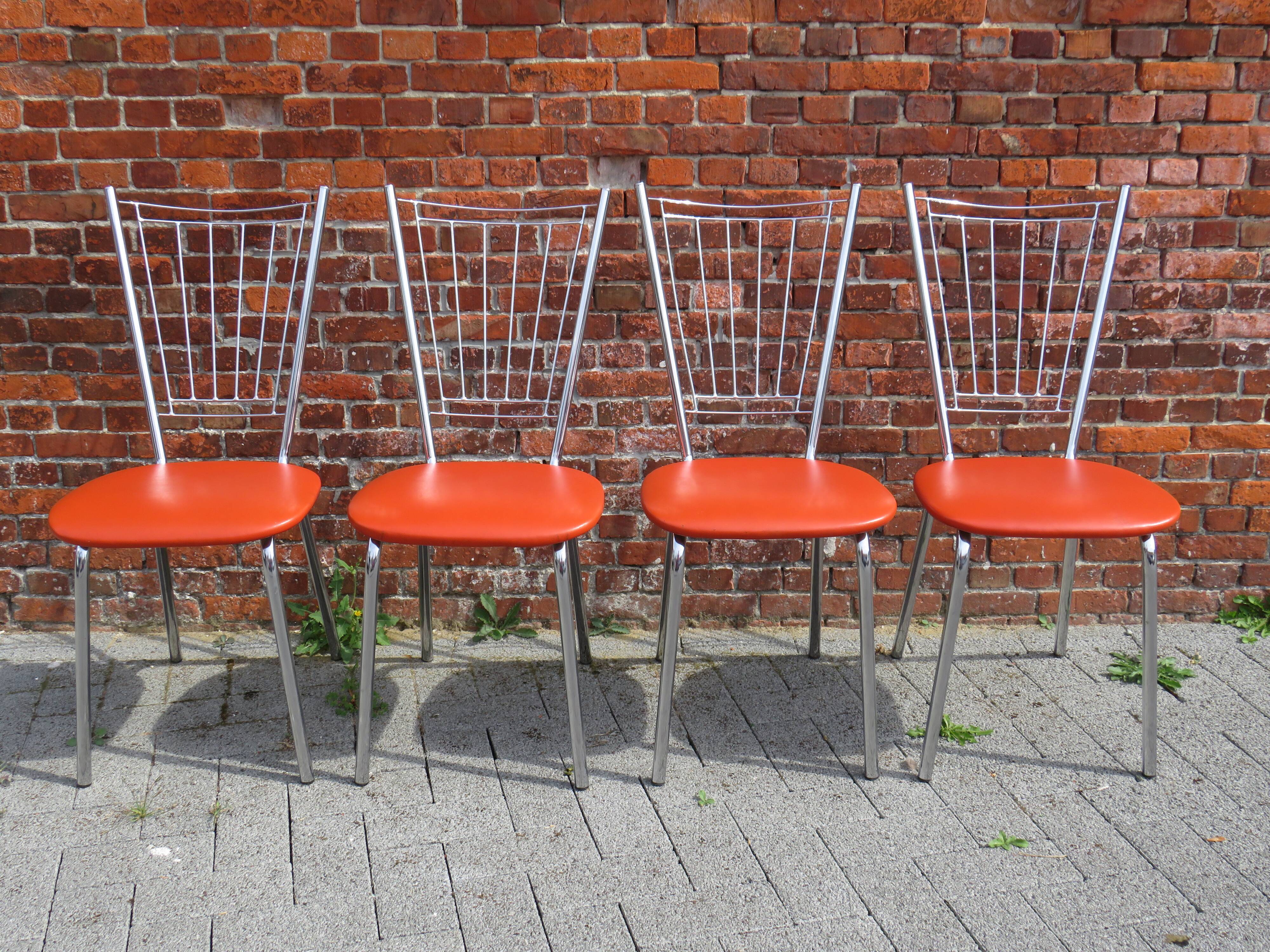 Ensemble de 4 chaises de salle à manger ou de cuisine happy orange, Allemagne 1960