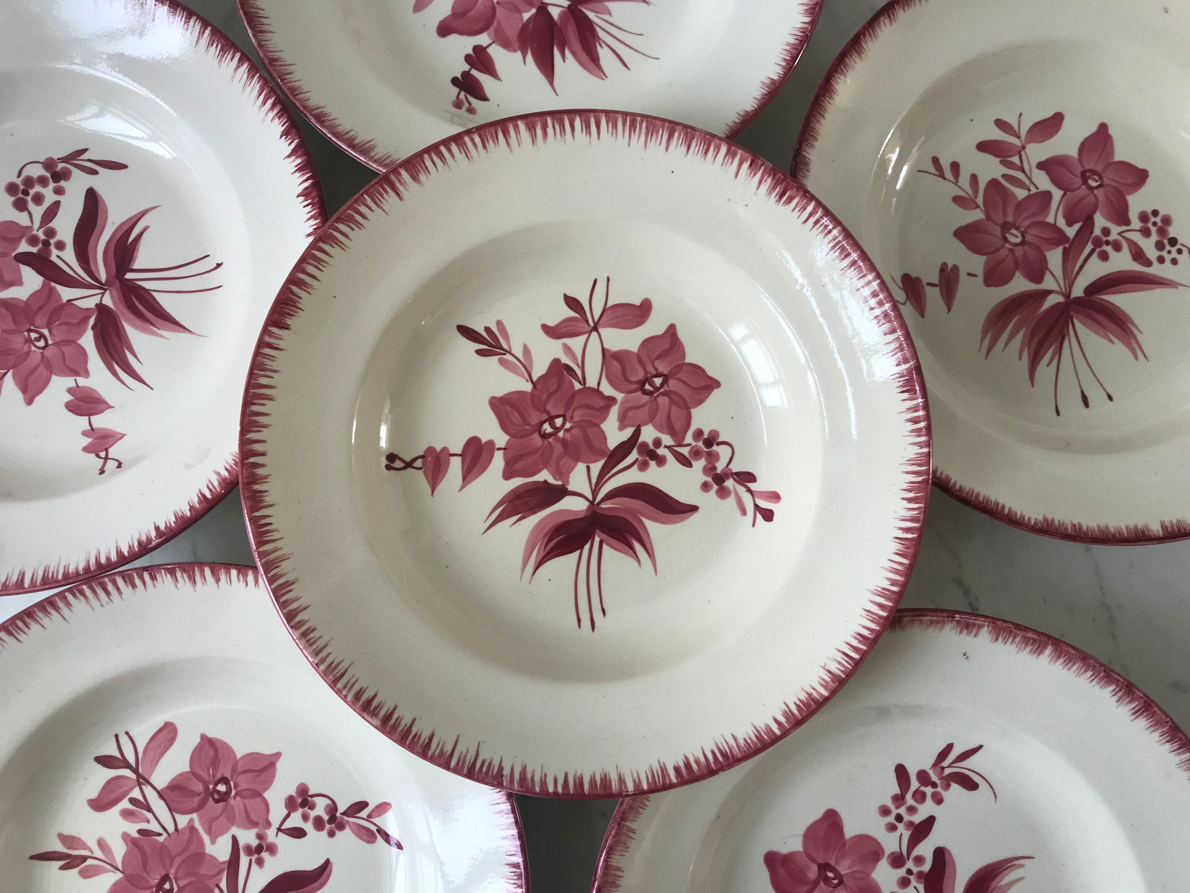 set of 6 hollow plates Longchamp pinks 30-40s