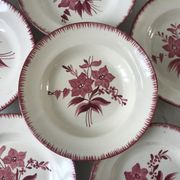 lot de 6 assiettes creuses Longchamp roses années 30-40